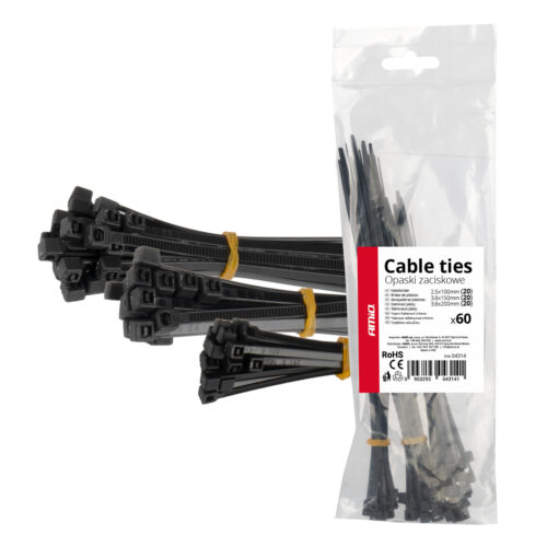Amio ΔΕΜΑΤΙΚΑ/ΔΕΤΙΚΑ ΚΑΛΩΔΙΩΝ TIE WRAP(ΤΑΙΡΑΠ) 2.5x100mm / 3.6x150mm / 3.6x200mm ΜΑΥΡΟ ΧΡΩΜΑ ΣΕΤ ΑΜΙΟ – 60 ΤΕΜ.