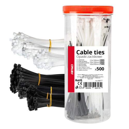Amio ΔΕΜΑΤΙΚΑ/ΔΕΤΙΚΑ ΚΑΛΩΔΙΩΝ TIE WRAP(ΤΑΙΡΑΠ) 2.5x100mm/3.6x150mm/4.8x200mm ΣΕ ΜΑΥΡΟ ΚΑΙ ΛΕΥΚΟ ΧΡΩΜΑ ΣΕΤ ΑΜΙΟ – 500 ΤΕΜ.