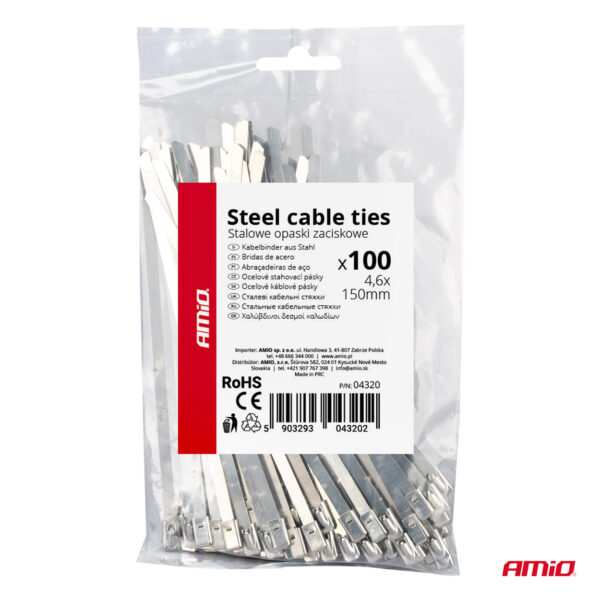 Amio ΔΕΜΑΤΙΚΑ/ΔΕΤΙΚΑ ΚΑΛΩΔΙΩΝ TIE WRAP (ΤΑΙΡΑΠ) ΜΕΤΑΛΛΙΚΑ 4,6 x 150mm ΑΜΙΟ - 100 ΤΕΜ. - Image 4