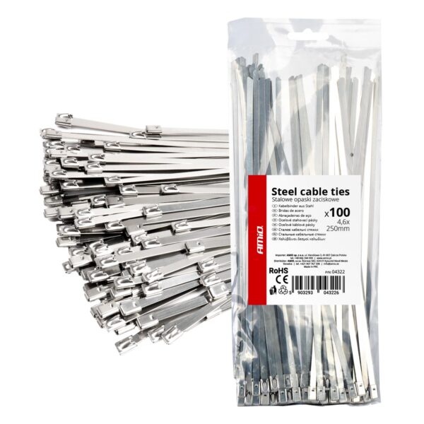 Amio ΔΕΜΑΤΙΚΑ/ΔΕΤΙΚΑ ΚΑΛΩΔΙΩΝ TIE WRAP (ΤΑΙΡΑΠ) ΜΕΤΑΛΛΙΚΑ 4,6 x 250mm ΑΜΙΟ - 100 ΤΕΜ.