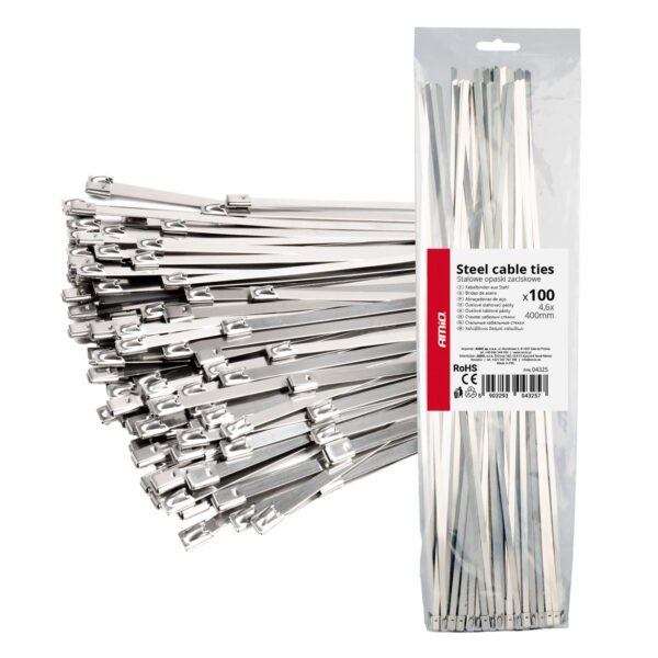 Amio ΔΕΜΑΤΙΚΑ/ΔΕΤΙΚΑ ΚΑΛΩΔΙΩΝ TIE WRAP (ΤΑΙΡΑΠ) ΜΕΤΑΛΛΙΚΑ 4,6 x 400mm ΑΜΙΟ - 100 ΤΕΜ.