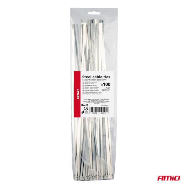 Amio ΔΕΜΑΤΙΚΑ/ΔΕΤΙΚΑ ΚΑΛΩΔΙΩΝ TIE WRAP (ΤΑΙΡΑΠ) ΜΕΤΑΛΛΙΚΑ 4,6 x 400mm ΑΜΙΟ - 100 ΤΕΜ. - Image 4