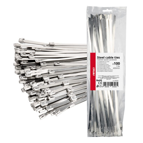 Amio ΔΕΜΑΤΙΚΑ/ΔΕΤΙΚΑ ΚΑΛΩΔΙΩΝ TIE WRAP (ΤΑΙΡΑΠ) ΜΕΤΑΛΛΙΚΑ 7,9 x 400mm ΑΜΙΟ – 100 ΤΕΜ.