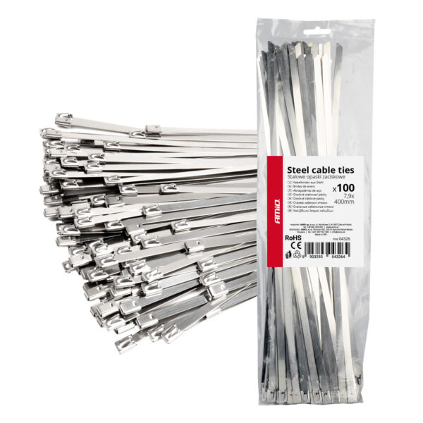 Amio ΔΕΜΑΤΙΚΑ/ΔΕΤΙΚΑ ΚΑΛΩΔΙΩΝ TIE WRAP (ΤΑΙΡΑΠ) ΜΕΤΑΛΛΙΚΑ 7,9 x 400mm ΑΜΙΟ - 100 ΤΕΜ.