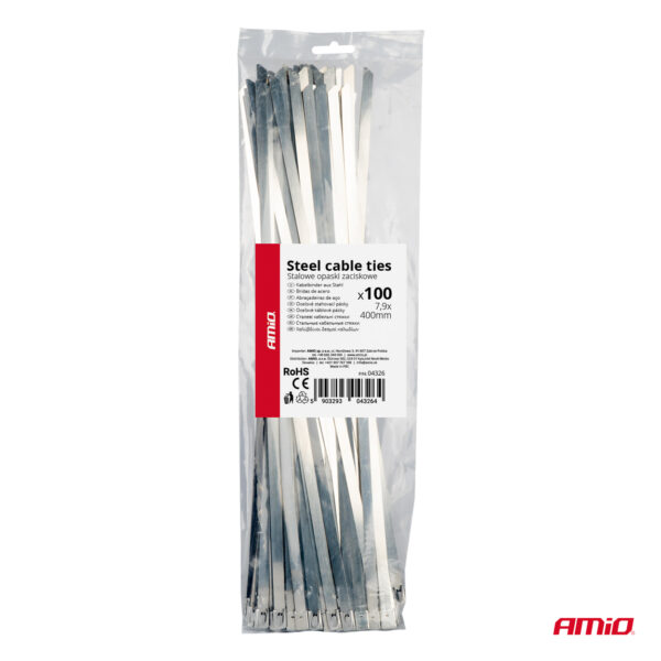 Amio ΔΕΜΑΤΙΚΑ/ΔΕΤΙΚΑ ΚΑΛΩΔΙΩΝ TIE WRAP (ΤΑΙΡΑΠ) ΜΕΤΑΛΛΙΚΑ 7,9 x 400mm ΑΜΙΟ - 100 ΤΕΜ. - Image 4