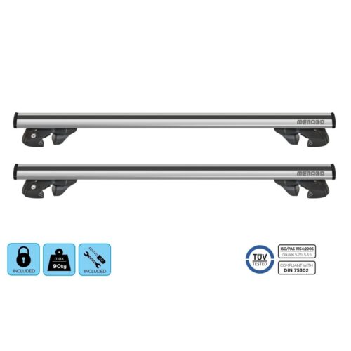 MENABO ΜΠΑΡΕΣ ΟΡΟΦΗΣ ΑΛΟΥΜΙΝΙΟΥ JACKSON SILVER 120 cm ΣΕ ΑΣΗΜΙ ΧΡΩΜΑ ΓΙΑ ΟΡΟΦΗ ΜΕ RAISED RAILS MENABO – 2 ΤΕΜ.