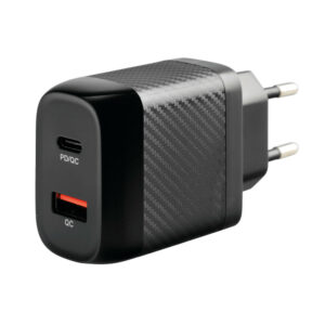 Lampa ΦΟΡΤΙΣΤΗΣ ΚΙΝΗΤΟΥ ΜΕ ΟΙΚΙΑΚΗ ΠΡΙΖΑ 100/230V ΚΑΙ  2 ΘΥΡΕΣ USB A+C 20W HOME POWER ULTRA FAST CHARGER