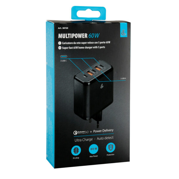 Lampa ΦΟΡΤΙΣΤΗΣ ΜΕ ΟΙΚΙΑΚΗ ΠΡΙΖΑ 100/230V 60W ΜΕ 5 ΘΥΡΕΣ USB (USB Ax2/USB Cx3) QUICK CHARGE MULTIPOWER - Image 4