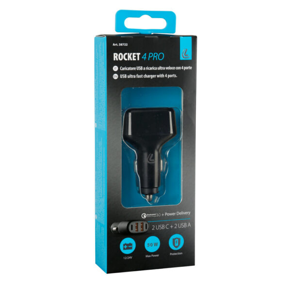 Lampa ΦΟΡΤΙΣΤΗΣ ΑΝΑΠΤΗΡΑ 12/24V MAX 50W ΜΕ 2 ΘΥΡΕΣ USB A & 2 ΘΥΡΕΣ USB C FAST CHARGE ΜΑΥΡΟΣ ROCKET 4 PRO LAMPA - 1 TEM. - Image 4