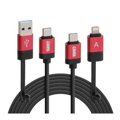 Lampa ΚΑΛΩΔΙΟ ΦΟΡΤΙΣΗΣ ΚΑΙ ΣΥΓΧΡΟΝΙΣΜΟΥ USB TYPE C-MICRO USB-USB 3.0-APLLE 8 PIN 100cm (ΚΟΚΚΙΝΟ) RED LINE