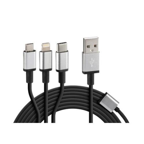 Lampa ΚΑΛΩΔΙΟ USB ΦΟΡΤΙΣΗΣ CERBERO 100 cm (3 ΑΝΤΑΠΤΟΡΕΣ TYPE C/APPLE/MICRO USB – 8 PIN) SILVER LINE