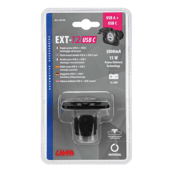 Lampa ΠΡΙΖΑ USB ΜΕ ΚΑΠΑΚΙ ΚΑΙ 2 ΘΥΡΕΣ USB (A+C) 12/24V 3000mA 15W ΜΑΥΡΗ FAST CHARGE LAMPA - 1 TEM. - Image 4
