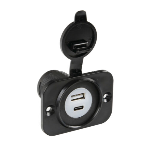 Lampa ΠΡΙΖΑ USB ΜΕ ΚΑΠΑΚΙ ΚΑΙ 2 ΘΥΡΕΣ USB (A+C) 12/24V 3000mA 15W ΜΑΥΡΗ FAST CHARGE LAMPA – 1 TEM.