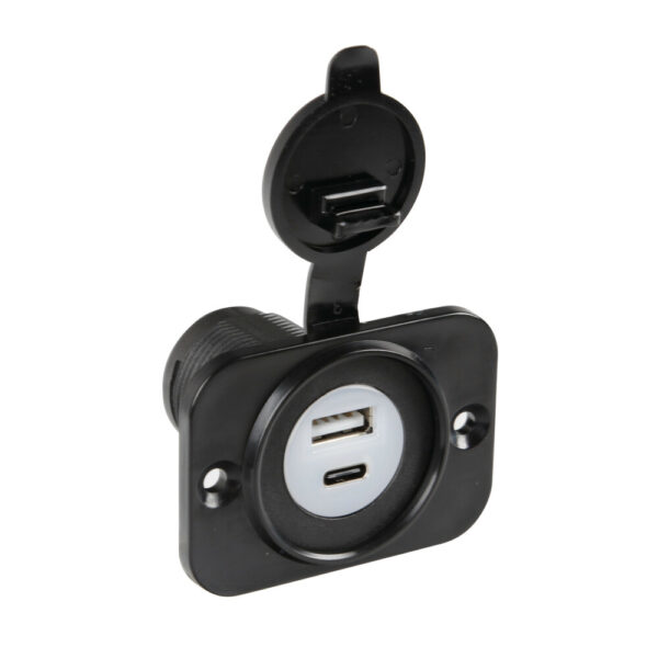 Lampa ΠΡΙΖΑ USB ΜΕ ΚΑΠΑΚΙ ΚΑΙ 2 ΘΥΡΕΣ USB (A+C) 12/24V 3000mA 15W ΜΑΥΡΗ FAST CHARGE LAMPA - 1 TEM.