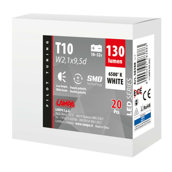 Lampa T10 W5W 10-32V w2,1x9,5d 1SMDx1CHIP LED 130lm CAN-BUS ΔΙΑΘΛΑΣΗΣ ΛΕΥΚΟ ΚΟΥΤΙ 20ΤΕΜ. - Image 3