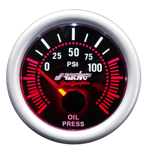 Simoni Racing ΠΙΕΣΗ ΛΑΔΙΟΥ 52mm 2 INCH ΜΑΥΡΟ ΜΕ ΚΟΚΚΙΝΟ ΦΩΤΙΣΜΟ