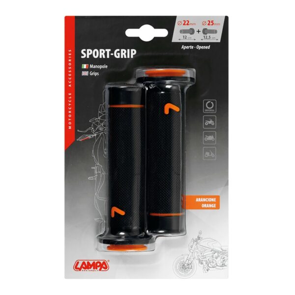 Lampa ΧΕΙΡΟΛΑΒΕΣ ΤΙΜΟΝΙΟΥ ΜΗΧΑΝΗΣ SPORT-GRIP ΜΑΥΡΟ/ΠΟΡΤΟΚΑΛΙ (22 mm-12cm/25mm-12,5cm) LAMPA - 2 ΤΕΜ. - Image 2