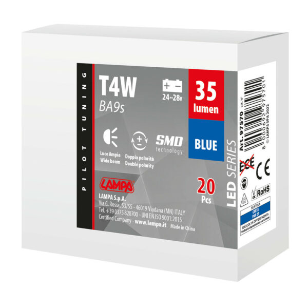 Lampa T4W BA9s 24/28V 5SMDx1CHIP LED 35lm ΜΠΛΕ ΚΟΥΤΙ LAMPA - 20 ΤΕΜ. - Image 3