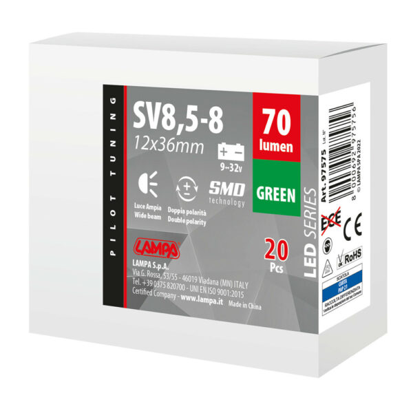 Lampa ΛΑΜΠΑΚΙ ΠΛΑΦΟΝΙΕΡΑΣ 9>32V SV28,5-8 2SMDx1CHIP LED 70lm CAN-BUS 12x36mm ΠΡΑΣΙΝΟ  ΚΟΥΤΙ LAMPA - 20 ΤΕΜ. - Image 4