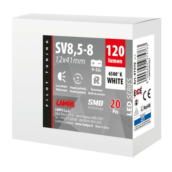 Lampa ΛΑΜΠΑΚΙΑ ΠΛΑΦΟΝΙΕΡΑΣ 9>32V SV28,5-8 2SMDx1CHIP LED 120lm CAN-BUS 12x41mm ΛΕΥΚΟ ΚΟΥΤΙ LAMPA - 20 ΤΕΜ. - Image 4