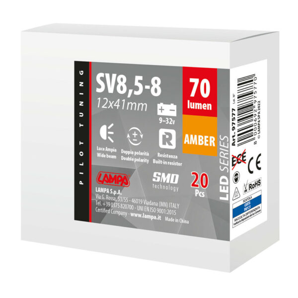 Lampa ΛΑΜΠΑΚΙΑ ΠΛΑΦΟΝΙΕΡΑΣ 9>32V SV28,5-8 2SMDx1CHIP LED 700lm CAN-BUS 12x41mm ΠΟΡΤΟΚΑΛΙ ΚΟΥΤΙ LAMPA - 20 ΤΕΜ. - Image 4