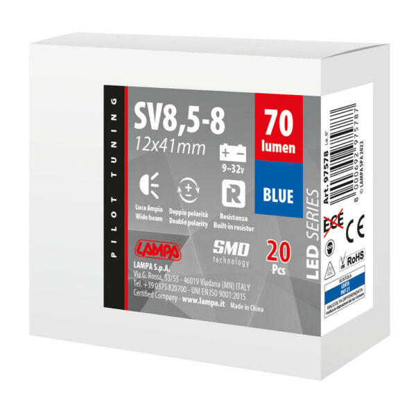 Lampa ΛΑΜΠΑΚΙΑ ΠΛΑΦΟΝΙΕΡΑΣ 9>32V SV28,5-8 2SMDx1CHIP LED 70lm CAN-BUS 12x41mm ΜΠΛΕ ΚΟΥΤΙ LAMPA - 20 ΤΕΜ. - Image 4