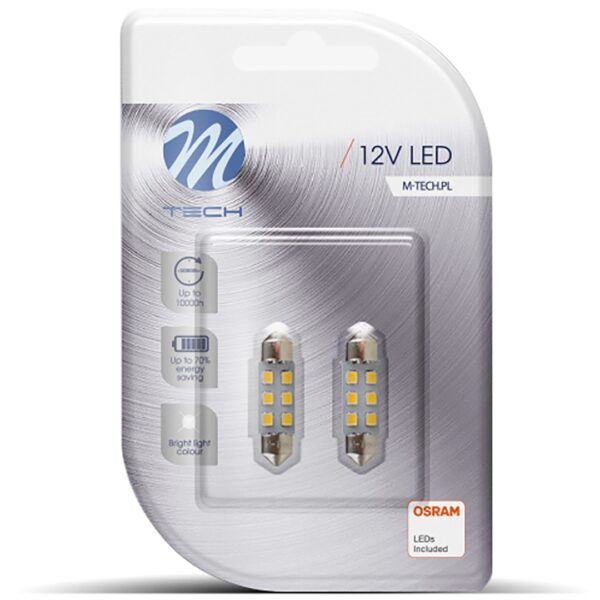 M-Tech ΛΑΜΠΑΚΙΑ ΠΛΑΦΟΝΙΕΡΑΣ C5W 12V SV8.5 36mm 0,5W 6xSMD2835 LED OSRAM ΛΕΥΚΟ  BLISTER 2ΤΕΜ. M-TECH - Image 2