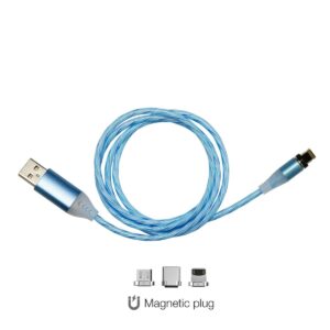 Simoni Racing ΚΑΛΩΔΙΟ USB ΦΟΡΤΙΣΗΣ & ΣΥΓΧΡΟΝΙΣΜΟΥ MICRO USB/TYPE-C/LIGHTING ΜΕ ΜΑΓΝΗΤΙΚΗ ΥΠΟΔΟΧΗ & ΜΠΛΕ ΦΩΣ 100 cm