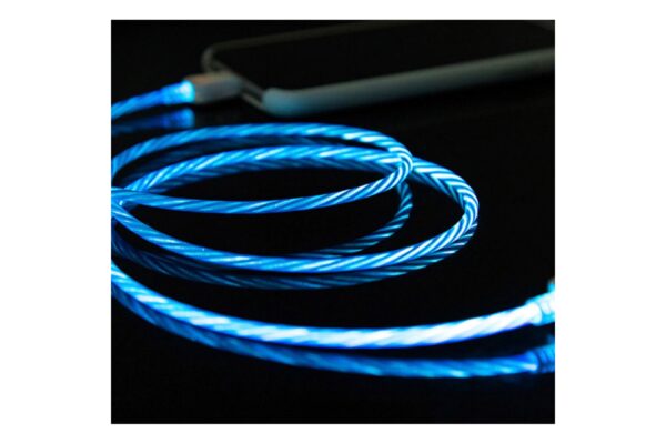 Simoni Racing ΚΑΛΩΔΙΟ USB ΦΟΡΤΙΣΗΣ & ΣΥΓΧΡΟΝΙΣΜΟΥ MICRO USB/TYPE-C/LIGHTING ΜΕ ΜΑΓΝΗΤΙΚΗ ΥΠΟΔΟΧΗ & ΜΠΛΕ ΦΩΣ 100 cm - Image 2