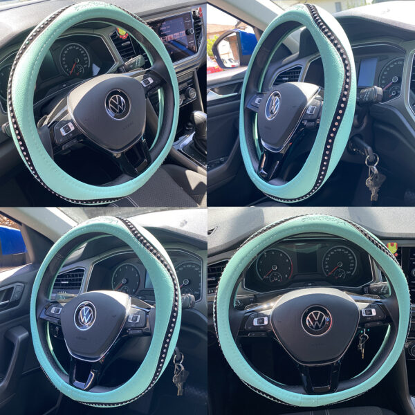 Simoni Racing ΚΑΛΥΜΜΑ ΤΙΜΟΝΙΟΥ SNAPPY TIFFANY ΠΡΑΣΙΝΟ/ΜΑΥΡΟ ΜΕ ΣΤΡΑΣ ΟΙΚΟΛΟΓΙΚΟ ΔΕΡΜΑ (M) 37-39cm SIMONI RACING - 1 TEM. - Image 2