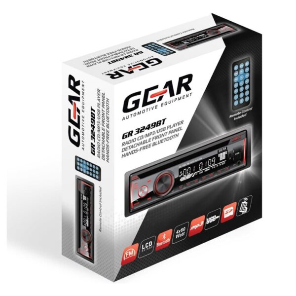GEAR Automotive Equipment ΡΑΔΙΟ GEAR GR-3249BT CD/FM/USB/SD/MP3/BLUETHOOTH 4x60W GEAR ΜΕ REMOTE CONTROL (ΚΟΚΚΙΝΟΣ ΦΩΤΙΣΜΟΣ) - Image 3