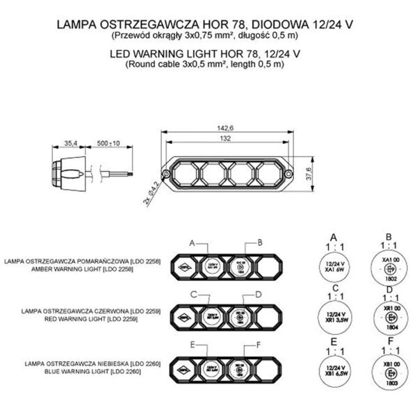 Horpol ΦΩΣ ΠΡΟΕΙΔΟΠΟΙΗΣΗΣ 12/24V HOR78 6W 4LED 143x35mm ΠΟΡΤΟΚΑΛΙ - Image 2