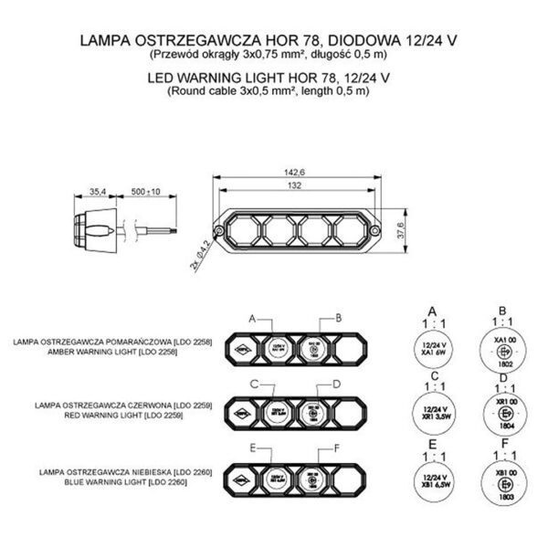 Horpol ΦΩΣ ΠΡΟΕΙΔΟΠΟΙΗΣΗΣ 12/24V HOR78 6W 4LED 143x35mm ΚΟΚΚΙΝΟ - Image 2