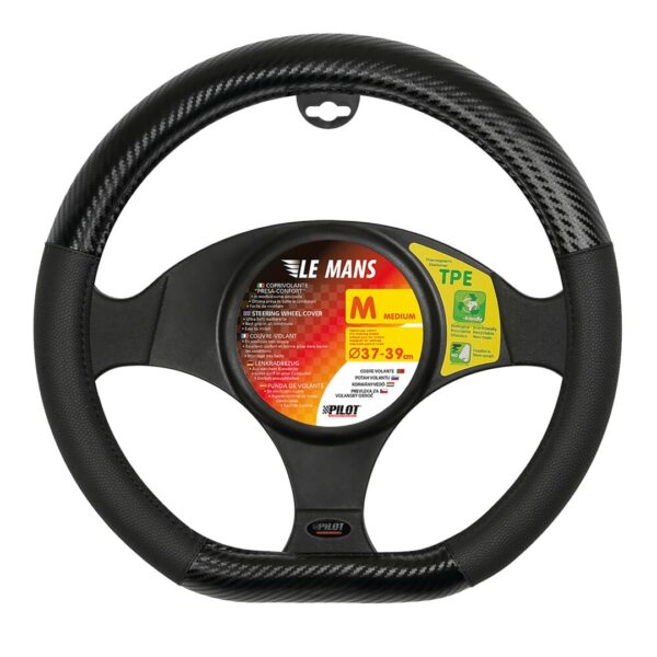 Lampa ΚΑΛΥΜΜΑ ΤΙΜΟΝΙΟΥ LE MANS (M) 37/39cm ΔΕΡΜΑΤΙΝΗ ΜΑΥΡΟ/ CARBON ΑΟΣΜΟ ECO-FRIENDLY (ΚΟΦΤΟ ΤΙΜΟΝΙ) - Image 2