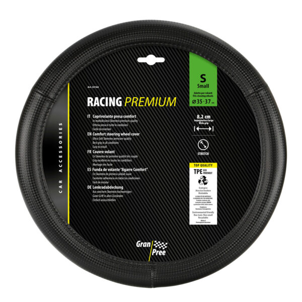 Lampa ΚΑΛΥΜΜΑ ΤΙΜΟΝΙΟΥ RACING PREMIUM BLACK (S) 35/37cm ΣΥΝΘΕΤΙΚΟ ΔΕΡΜΑ SKEENTEX ΜΑΥΡΟ/CARBON LOOK LAMPA  - 1 ΤΕΜ. - Image 4