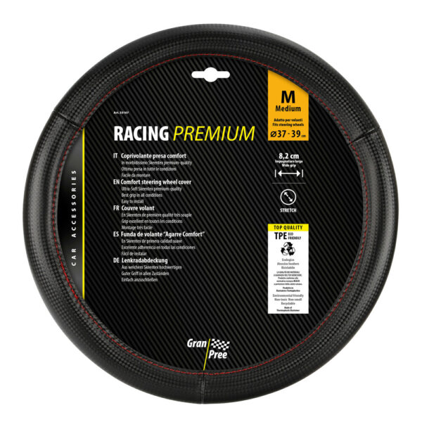 Lampa ΚΑΛΥΜΜΑ ΤΙΜΟΝΙΟΥ RACING PREMIUM RED (M) 37-39cm ΣΥΝΘΕΤΙΚΟ ΔΕΡΜΑ SKEENTEX ΜΑΥΡΟ/ΚΟΚΚΙΝΟ/ CARBON LOOK LAMPA - 1 ΤΕΜ. - Image 4
