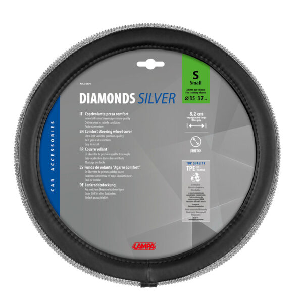 Lampa ΚΑΛΥΜΜΑ ΤΙΜΟΝΙΟΥ DIAMONDS SILVER (S) 35/37cm ΣΥΝΘΕΤΙΚΟ ΔΕΡΜΑ SKEENTEX ΜΑΥΡΟ/ΑΣΗΜΙ LAMPA  - 1 ΤΕΜ. - Image 4