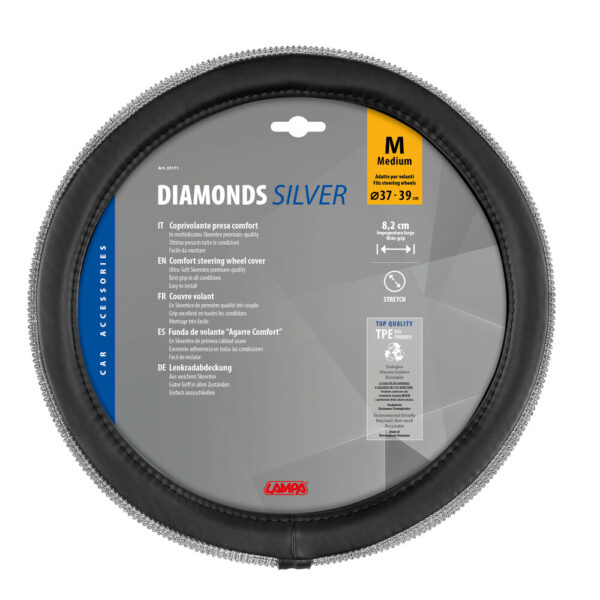 Lampa ΚΑΛΥΜΜΑ ΤΙΜΟΝΙΟΥ DIAMONDS SILVER (Μ) 37/39cm ΣΥΝΘΕΤΙΚΟ ΔΕΡΜΑ SKEENTEX ΜΑΥΡΟ/ΑΣΗΜΙ LAMPA  - 1 ΤΕΜ. - Image 4