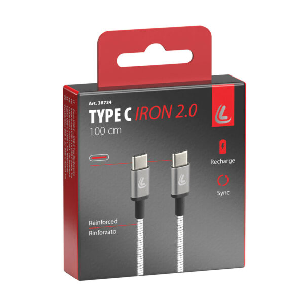 Lampa ΚΑΛΩΔΙΟ ΦΟΡΤΙΣΗΣ/ΜΕΤΑΦΟΡΑΣ ΔΕΔΟΜΕΝΩΝ USB TYPE C>USB TYPE C  IRON 2.0 3000mA/60W ΑΣΗΜΙ 100cm LAMPA - 1 ΤΕΜ. - Image 2