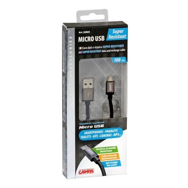 Lampa ΚΑΛΩΔΙΟ ΦΟΡΤΙΣΗΣ ΚΑΙ ΣΥΓΧΡΟΝΙΣΜΟΥ MICRO USB SUPER RESISTANT 100cm ΜΑΥΡΟ - Image 4