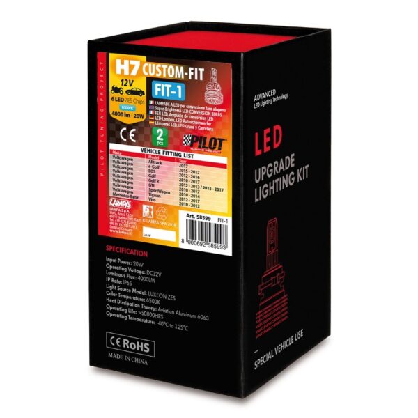 Lampa H7 12V – 20W - 6500K - 4000lm 6 LED CUSTOM FIT-1 VW/MERCEDES – 2 ΤΕΜ. - Image 4