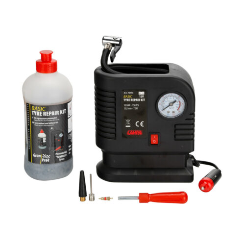 Lampa ΚΟΜΠΡΕΣΕΡ ΑΕΡΑ BASIC TYRE REPAIR KIT ΜΕ ΥΓΡΟ ΕΠΙΣΚΕΥΗΣ ΕΛΑΣΤΙΚΩΝ 500ml ΜΕ ΜΑΝΟΜΕΤΡΟ 12V 300cmΚΑΛΩΔΙΟ LAMPA – 1 Tεμ.