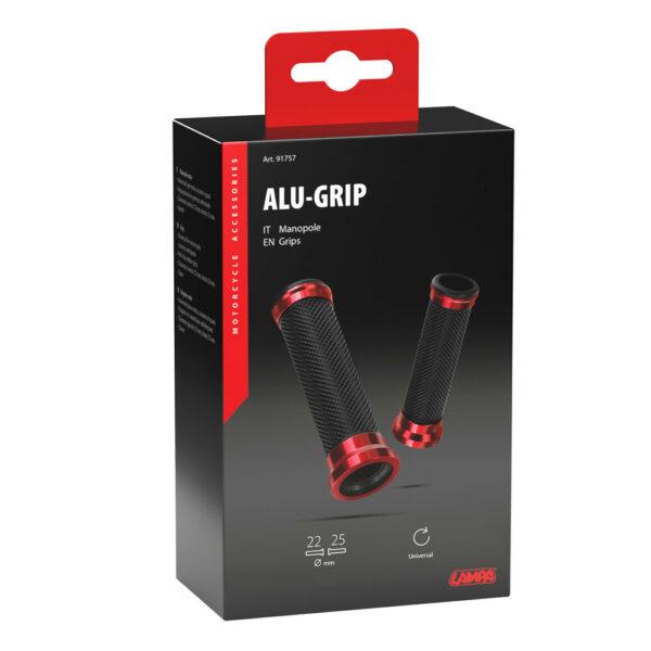 Lampa ΧΕΡΟΥΛΙΑ MOTO ALU GRIP  ΜΑΥΡΟ/ΚΟΚΚΙΝΟ ΧΡΩΜΑ 22mm+25mm 12cm LAMPA - 2 τεμ. - Image 2