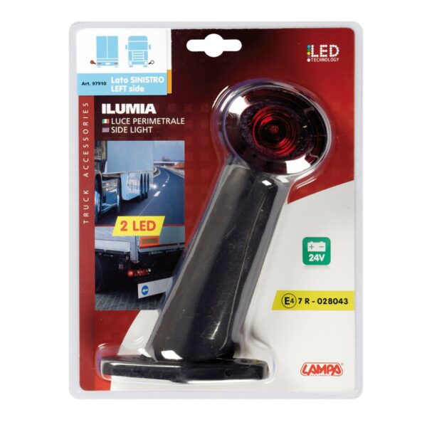 Lampa ΦΩΣ ΟΓΚΟΥ ΦΟΡΤΗΓΟΥ ΔΙΠΛΗΣ ΟΨΗΣ  ΜΕ 2 LED 24V ΓΙΑ ΑΡΙΣΤΕΡΗ ΠΛΕΥΡΑ ΛΕΥΚΟ/ΚΟΚΚΙΝΟ ΜΕ ΣΤΑΘΕΡΟ ΒΡΑΧΙΟΝΑ 60 ΜΟΙΡΩΝ ILUMIA UNIVERSAL -1ΤΕΜ. - Image 2