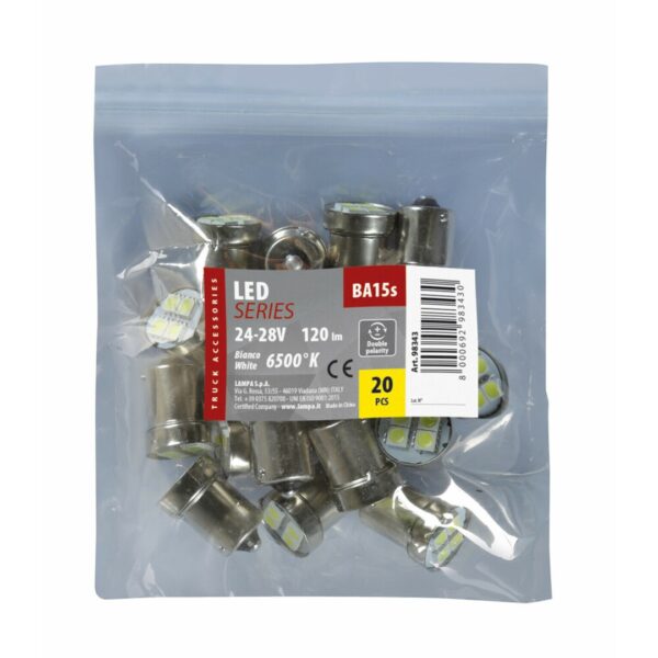 Lampa R5W BA15s 24/28V 120LM 12SMD LED x 1 CHIPS HYPER LED ΛΕΥΚΑ 20TEM. - Image 2