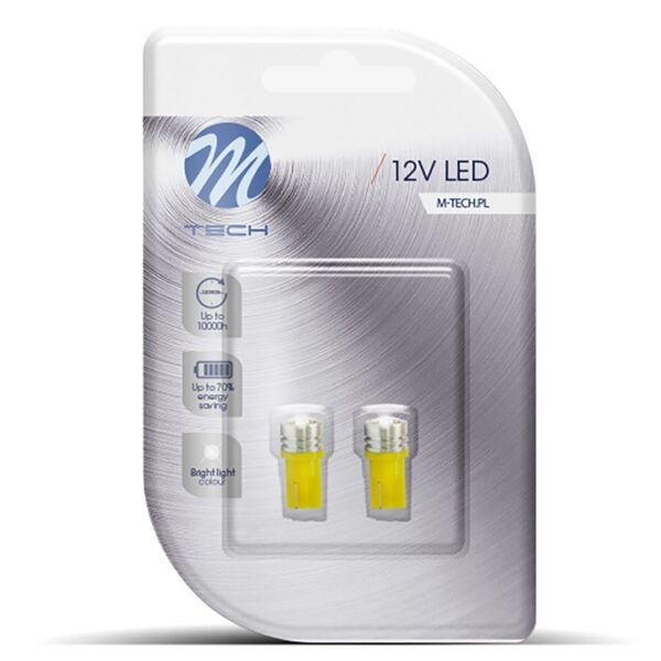 M-Tech T10 W5W 12V W2,1x9,5d LED 1xHP ΚΙΤΡΙΝΟ (ΚΑΡΦΩΤΟ ΑΚΑΛΥΚΟ) BLISTER 2ΤΕΜ. M-TECH - Image 2