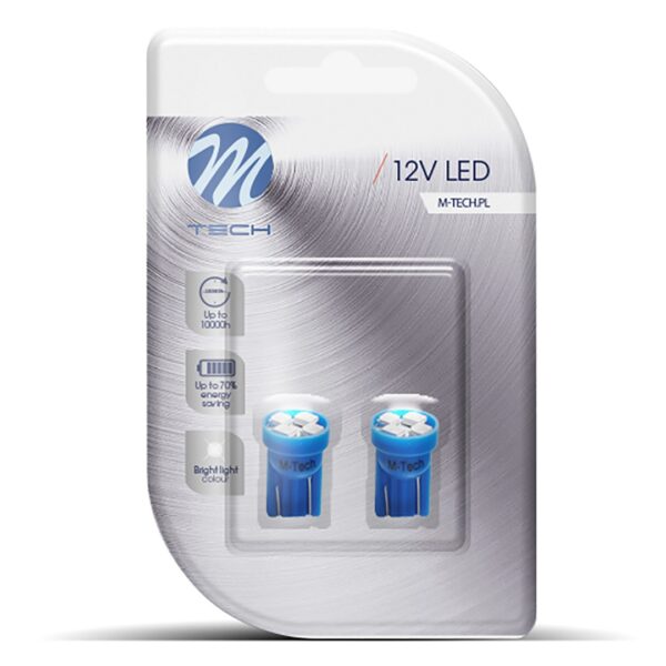 M-Tech T10 W5W 12V W2,1x9,5d LED 4xSMD3528 ΜΠΛΕ (ΚΑΡΦΩΤΟ ΑΚΑΛΥΚΟ) BLISTER 2ΤΕΜ. M-TECH - Image 2