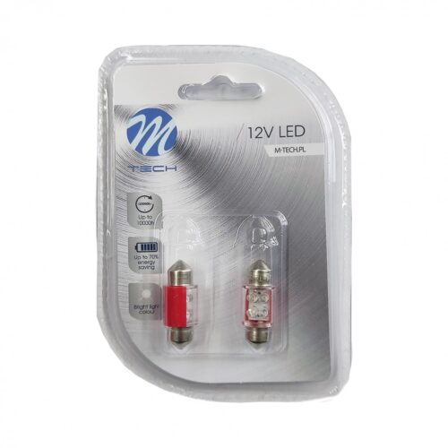 M-Tech ΛΑΜΠΑΚΙΑ ΠΛΑΦΟΝΙΕΡΑΣ C5W/C10W 12V 0,49W SV8,5 31mm LED 4xFlux 3mm ΚΟΚΚΙΝΟ BLISTER 2ΤΕΜ. M-TECH