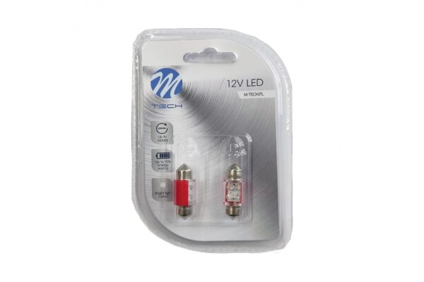 M-Tech ΛΑΜΠΑΚΙΑ ΠΛΑΦΟΝΙΕΡΑΣ C5W/C10W 12V 0,49W SV8,5 31mm LED 4xFlux 3mm ΚΟΚΚΙΝΟ BLISTER 2ΤΕΜ. M-TECH