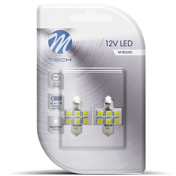 M-Tech ΛΑΜΠΑΚΙΑ ΠΛΑΦΟΝΙΕΡΑΣ C5W/C10W 12V 1,44W SV8,5 31mm LED 6xSMD5050 ΛΕΥΚΟ 2ΤΕΜ. - Image 2